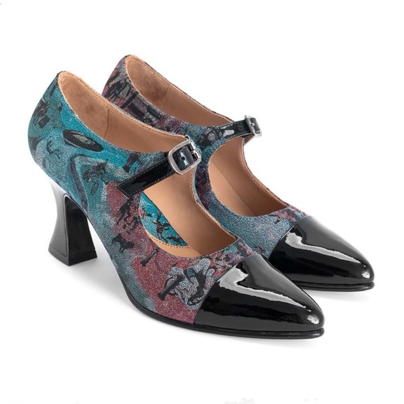 John Fluevog Shoes - JOHN FLUEVOG Shiloh JF Tapestry Patent Leather Mary Jane Shoes Heels Size 8
